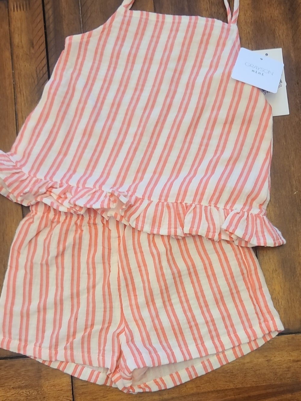 Gray & Moon Pink Striped Girls' Matching Set — Tank Top & Shorts